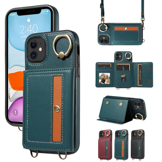 For iPhone 11 Crossbodys Card Bag Ring Holder Leather Phone Case(Green) - iPhone 11 Cases by buy2fix | Online Shopping UK | buy2fix