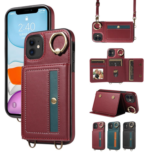 For iPhone 11 Crossbodys Card Bag Ring Holder Leather Phone Case(Red) - iPhone 11 Cases by buy2fix | Online Shopping UK | buy2fix