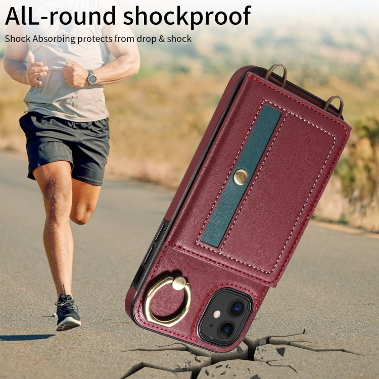 For iPhone 11 Crossbodys Card Bag Ring Holder Leather Phone Case(Red) - iPhone 11 Cases by buy2fix | Online Shopping UK | buy2fix