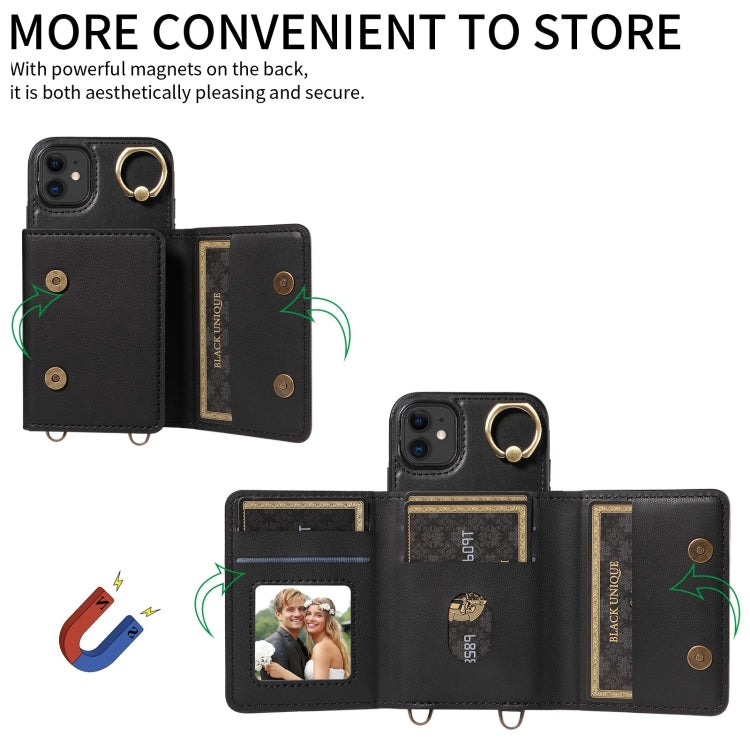 For iPhone 11 Crossbodys Card Bag Ring Holder Leather Phone Case(Black) - iPhone 11 Cases by buy2fix | Online Shopping UK | buy2fix