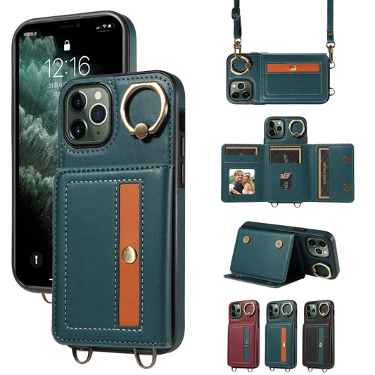 For iPhone 11 Pro Crossbodys Card Bag Ring Holder Leather Phone Case(Green) - iPhone 11 Pro Cases by buy2fix | Online Shopping UK | buy2fix