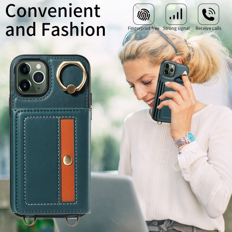 For iPhone 11 Pro Crossbodys Card Bag Ring Holder Leather Phone Case(Green) - iPhone 11 Pro Cases by buy2fix | Online Shopping UK | buy2fix