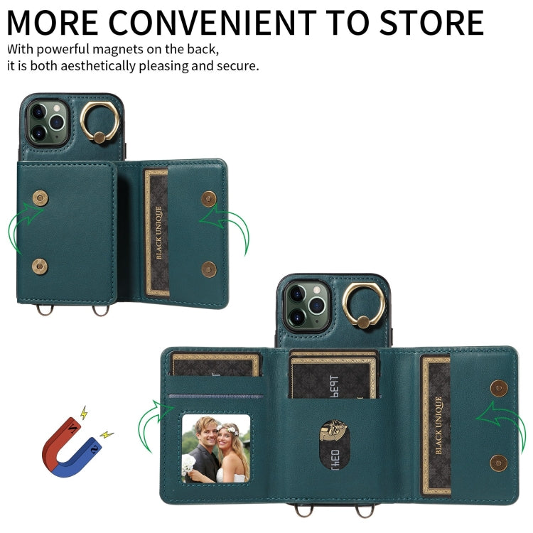 For iPhone 11 Pro Crossbodys Card Bag Ring Holder Leather Phone Case(Green) - iPhone 11 Pro Cases by buy2fix | Online Shopping UK | buy2fix