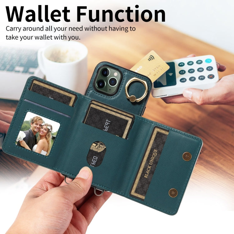 For iPhone 11 Pro Crossbodys Card Bag Ring Holder Leather Phone Case(Green) - iPhone 11 Pro Cases by buy2fix | Online Shopping UK | buy2fix