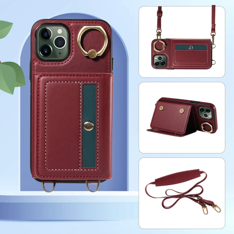 For iPhone 11 Pro Crossbodys Card Bag Ring Holder Leather Phone Case(Red) - iPhone 11 Pro Cases by buy2fix | Online Shopping UK | buy2fix