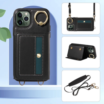 For iPhone 11 Pro Crossbodys Card Bag Ring Holder Leather Phone Case(Black) - iPhone 11 Pro Cases by buy2fix | Online Shopping UK | buy2fix