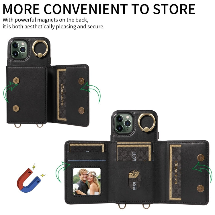 For iPhone 11 Pro Crossbodys Card Bag Ring Holder Leather Phone Case(Black) - iPhone 11 Pro Cases by buy2fix | Online Shopping UK | buy2fix