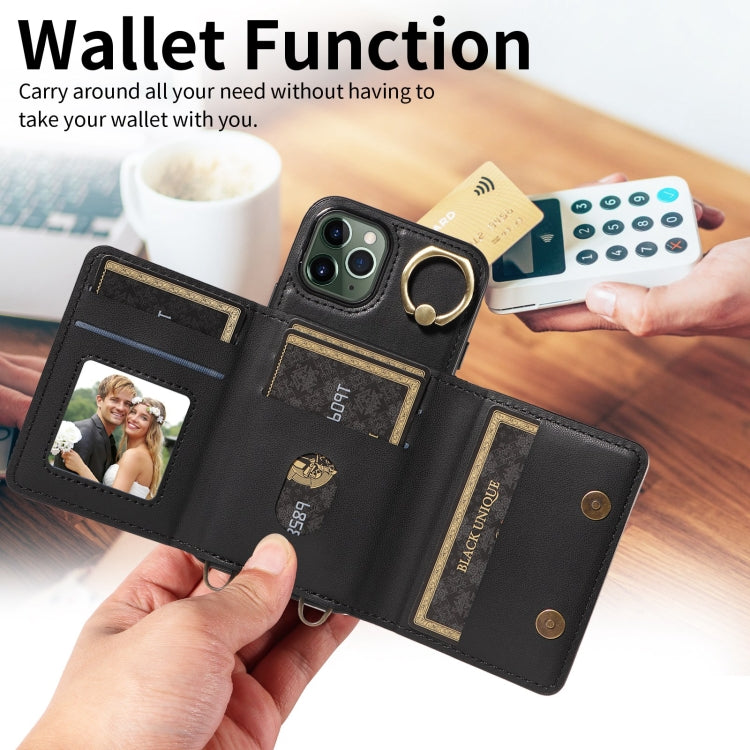 For iPhone 11 Pro Crossbodys Card Bag Ring Holder Leather Phone Case(Black) - iPhone 11 Pro Cases by buy2fix | Online Shopping UK | buy2fix