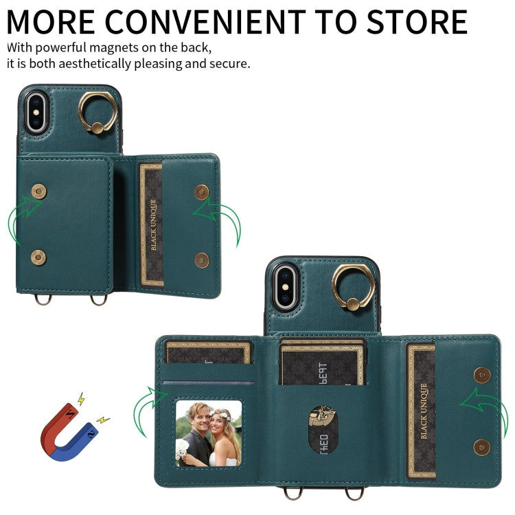 For iPhone X / XS Crossbodys Card Bag Ring Holder Leather Phone Case(Green) - More iPhone Cases by buy2fix | Online Shopping UK | buy2fix