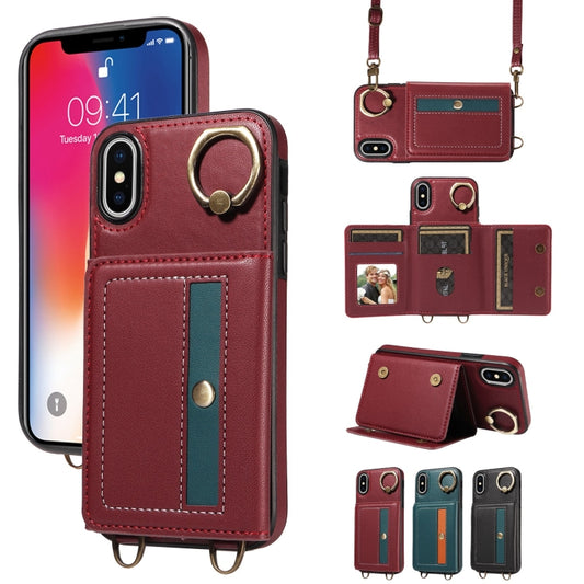 For iPhone X / XS Crossbodys Card Bag Ring Holder Leather Phone Case(Red) - More iPhone Cases by buy2fix | Online Shopping UK | buy2fix
