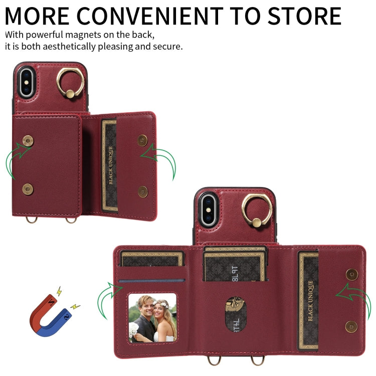 For iPhone X / XS Crossbodys Card Bag Ring Holder Leather Phone Case(Red) - More iPhone Cases by buy2fix | Online Shopping UK | buy2fix