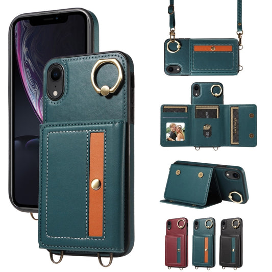 For iPhone XR Crossbodys Card Bag Ring Holder Leather Phone Case(Green) - More iPhone Cases by buy2fix | Online Shopping UK | buy2fix