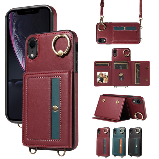 For iPhone XR Crossbodys Card Bag Ring Holder Leather Phone Case(Red) - More iPhone Cases by buy2fix | Online Shopping UK | buy2fix