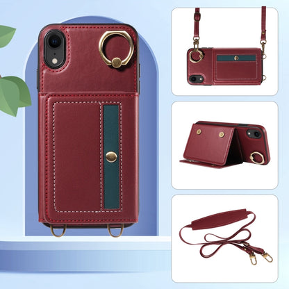 For iPhone XR Crossbodys Card Bag Ring Holder Leather Phone Case(Red) - More iPhone Cases by buy2fix | Online Shopping UK | buy2fix