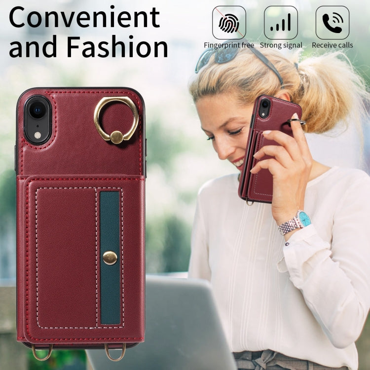 For iPhone XR Crossbodys Card Bag Ring Holder Leather Phone Case(Red) - More iPhone Cases by buy2fix | Online Shopping UK | buy2fix