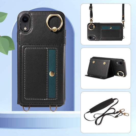 For iPhone XR Crossbodys Card Bag Ring Holder Leather Phone Case(Black) - More iPhone Cases by buy2fix | Online Shopping UK | buy2fix