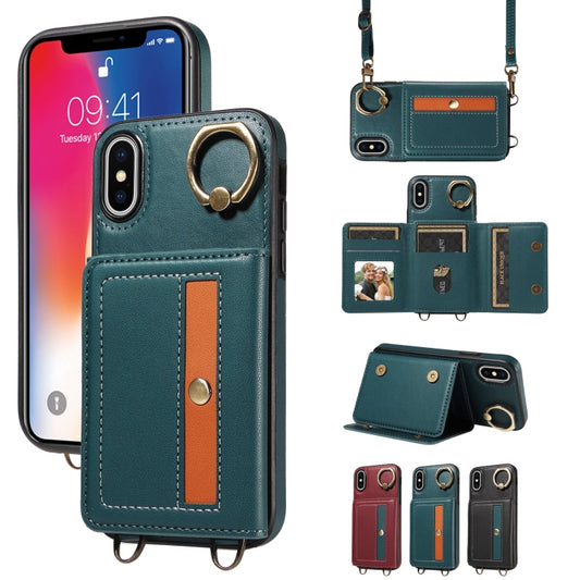 For iPhone XS Max Crossbodys Card Bag Ring Holder Leather Phone Case(Green) - More iPhone Cases by buy2fix | Online Shopping UK | buy2fix