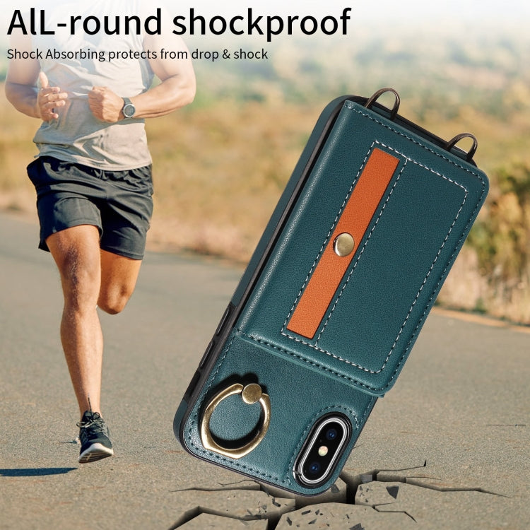 For iPhone XS Max Crossbodys Card Bag Ring Holder Leather Phone Case(Green) - More iPhone Cases by buy2fix | Online Shopping UK | buy2fix