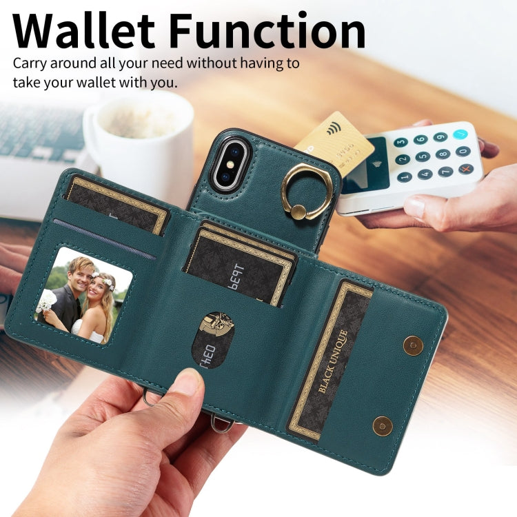 For iPhone XS Max Crossbodys Card Bag Ring Holder Leather Phone Case(Green) - More iPhone Cases by buy2fix | Online Shopping UK | buy2fix