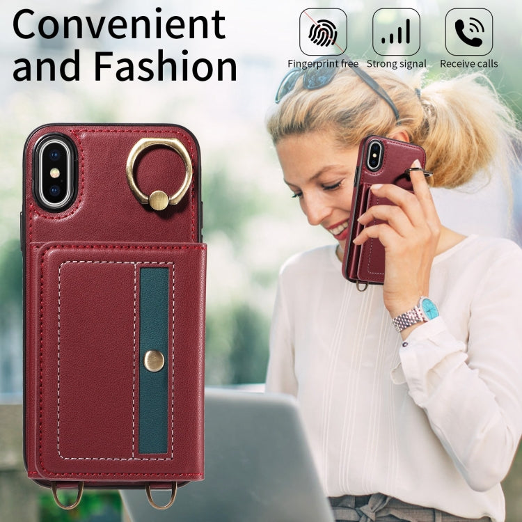 For iPhone XS Max Crossbodys Card Bag Ring Holder Leather Phone Case(Red) - More iPhone Cases by buy2fix | Online Shopping UK | buy2fix