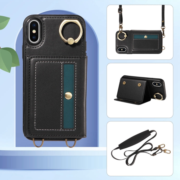 For iPhone XS Max Crossbodys Card Bag Ring Holder Leather Phone Case(Black) - More iPhone Cases by buy2fix | Online Shopping UK | buy2fix