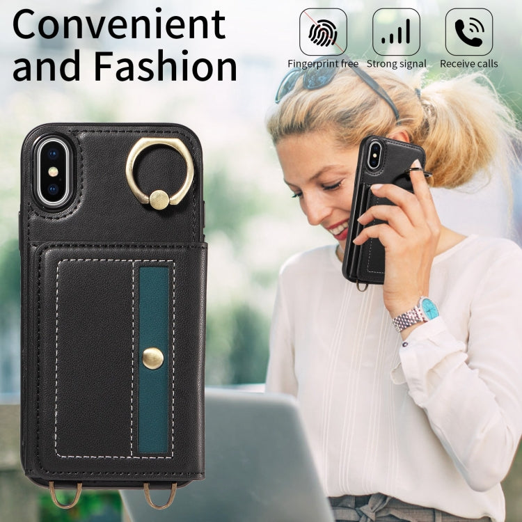 For iPhone XS Max Crossbodys Card Bag Ring Holder Leather Phone Case(Black) - More iPhone Cases by buy2fix | Online Shopping UK | buy2fix