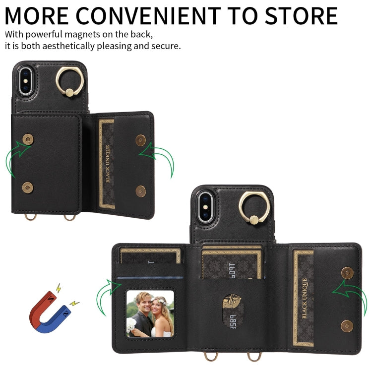 For iPhone XS Max Crossbodys Card Bag Ring Holder Leather Phone Case(Black) - More iPhone Cases by buy2fix | Online Shopping UK | buy2fix