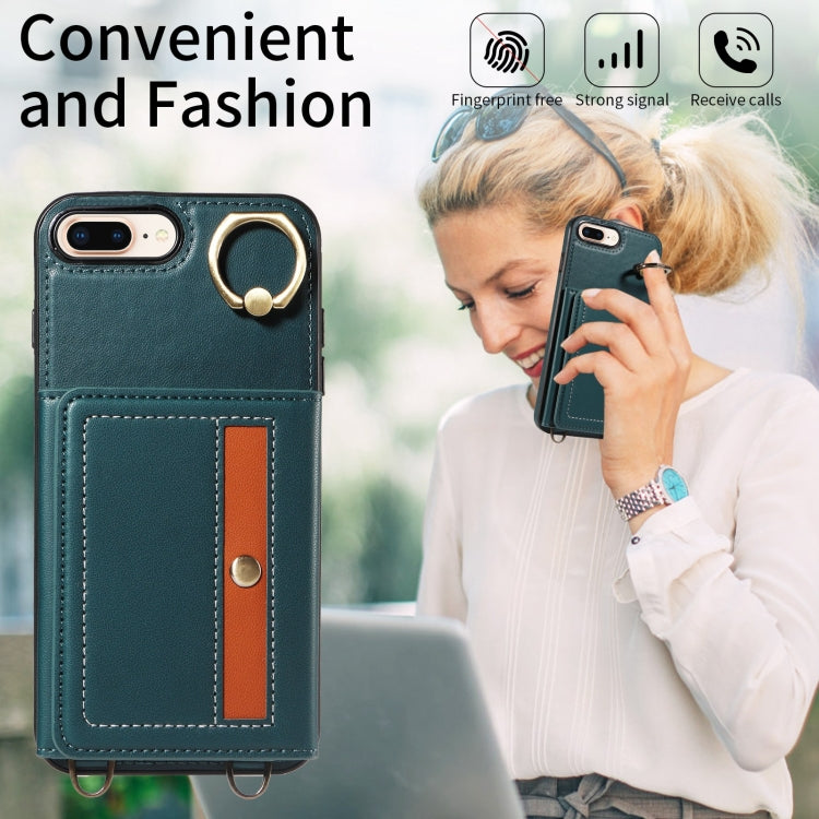 For iPhone 7 Plus / 8 Plus Crossbodys Card Bag Ring Holder Leather Phone Case(Green) - More iPhone Cases by buy2fix | Online Shopping UK | buy2fix
