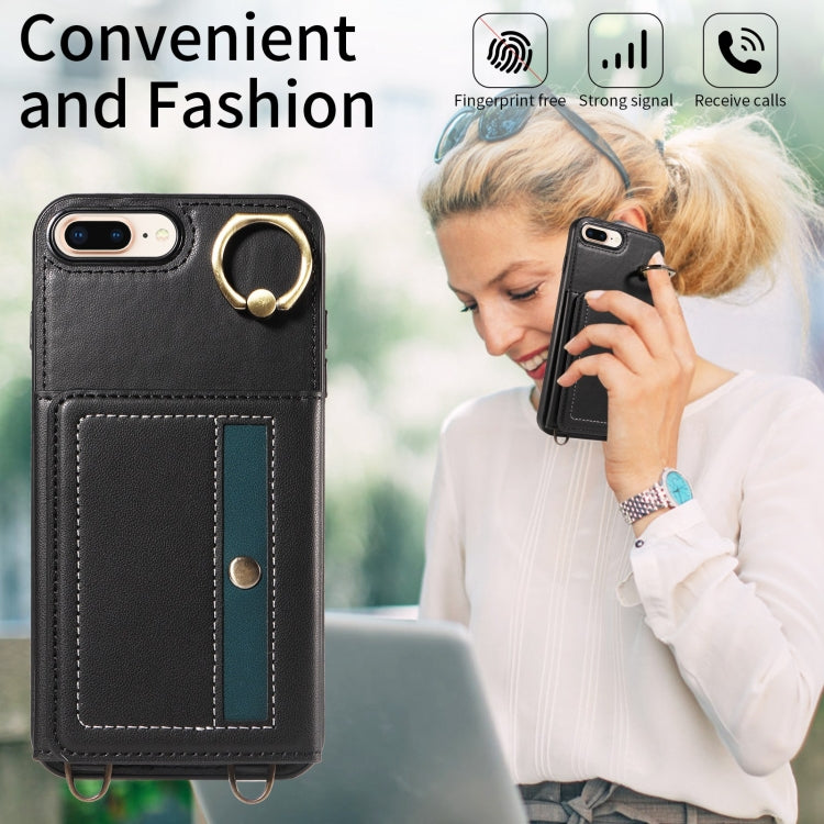 For iPhone 7 Plus / 8 Plus Crossbodys Card Bag Ring Holder Leather Phone Case(Black) - More iPhone Cases by buy2fix | Online Shopping UK | buy2fix