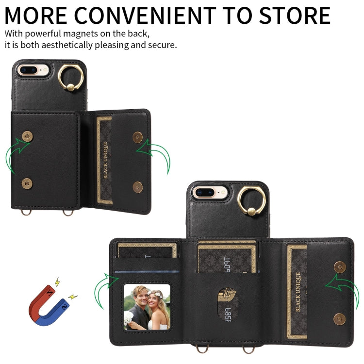 For iPhone 7 Plus / 8 Plus Crossbodys Card Bag Ring Holder Leather Phone Case(Black) - More iPhone Cases by buy2fix | Online Shopping UK | buy2fix