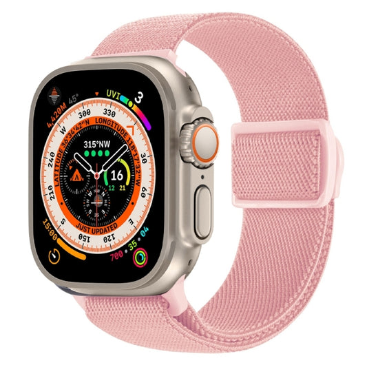 For Apple Watch Ultra 2 49mm Carbon Fiber Texture Snap Buckle Nylon Watch Band(Pink) by buy2fix