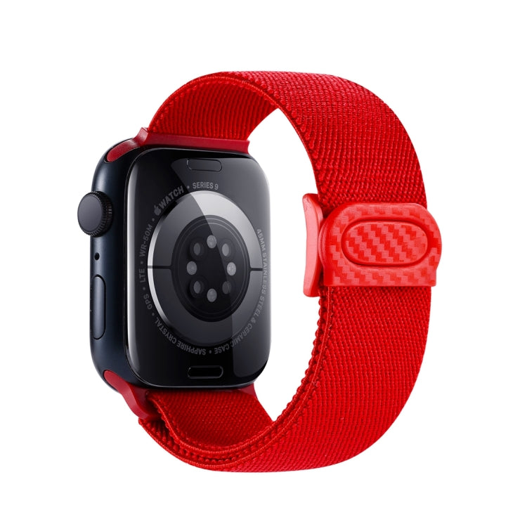 For Apple Watch Ultra 49mm Carbon Fiber Texture Snap Buckle Nylon Watch Band(Red) by buy2fix
