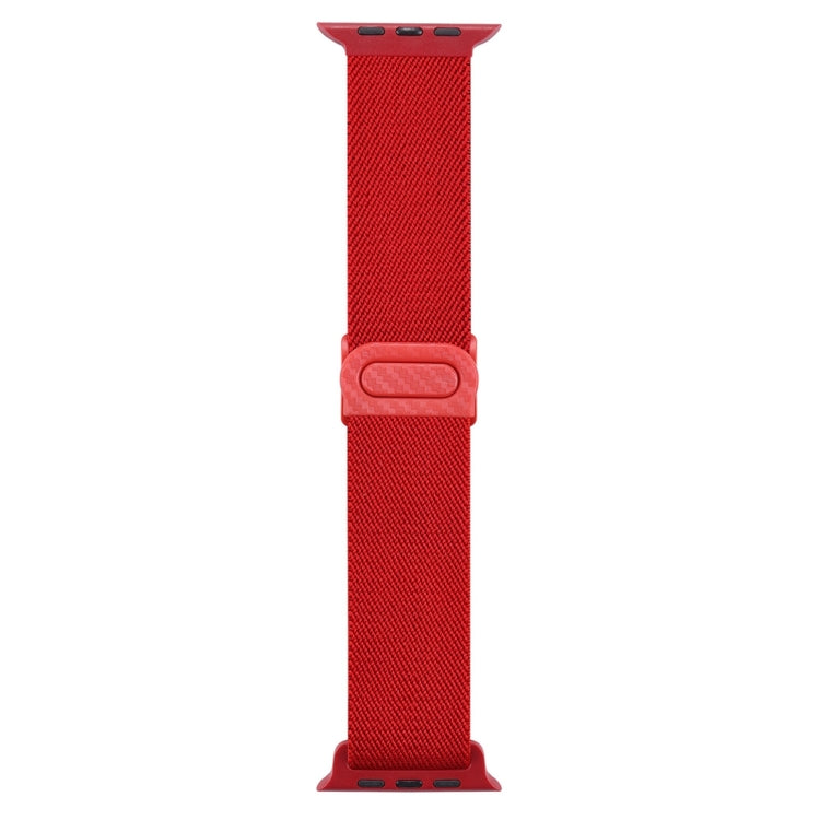 For Apple Watch Ultra 49mm Carbon Fiber Texture Snap Buckle Nylon Watch Band(Red) by buy2fix