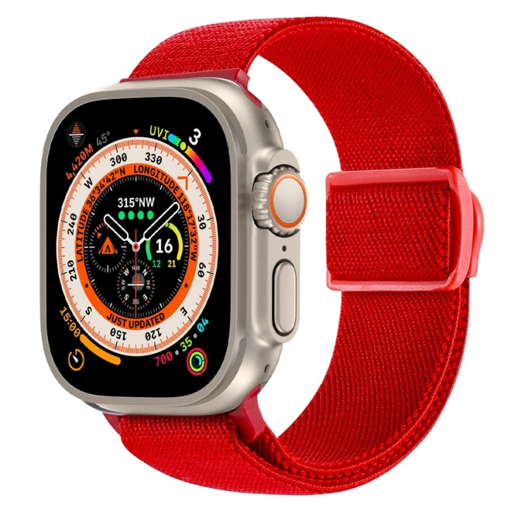 For Apple Watch Ultra 49mm Carbon Fiber Texture Snap Buckle Nylon Watch Band(Red) by buy2fix