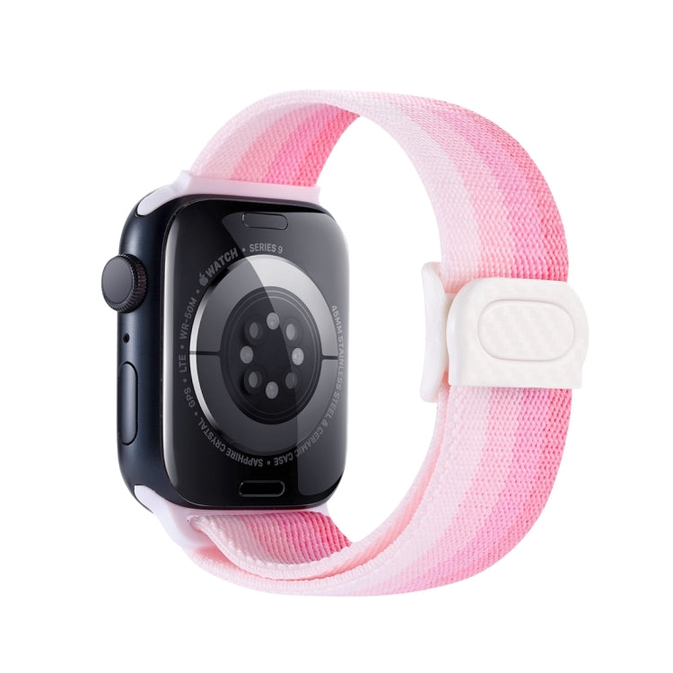 For Apple Watch Ultra 49mm Carbon Fiber Texture Snap Buckle Nylon Watch Band(Gradient Pink) by buy2fix