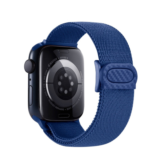 For Apple Watch Ultra 49mm Carbon Fiber Texture Snap Buckle Nylon Watch Band(Blue) by buy2fix