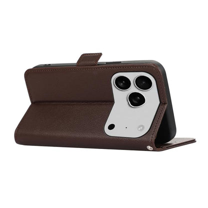 For iPhone 17 Pro Max ABEEL Side-Magnetic Litchi Pattern Leather RFID Phone Case(Brown) - iPhone 17 Pro Max Cases by buy2fix | Online Shopping UK | buy2fix