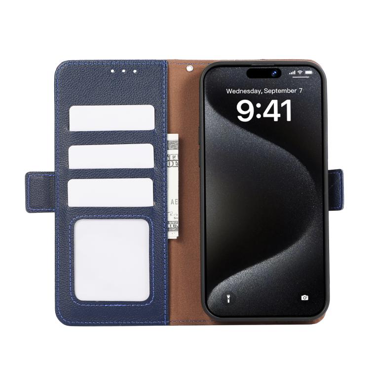 For iPhone 17 Pro Max ABEEL Side-Magnetic Litchi Pattern Leather RFID Phone Case(Blue) - iPhone 17 Pro Max Cases by buy2fix | Online Shopping UK | buy2fix