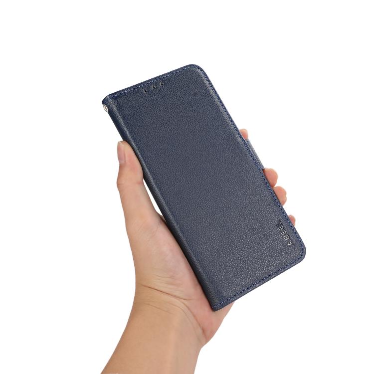 For iPhone 17 Pro Max ABEEL Side-Magnetic Litchi Pattern Leather RFID Phone Case(Blue) - iPhone 17 Pro Max Cases by buy2fix | Online Shopping UK | buy2fix