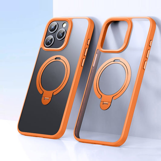 For iPhone 15 Pro Double Ring MagSafe Magnetic Holder Phone Case(Matte Orange) - iPhone 15 Pro Cases by buy2fix | Online Shopping UK | buy2fix