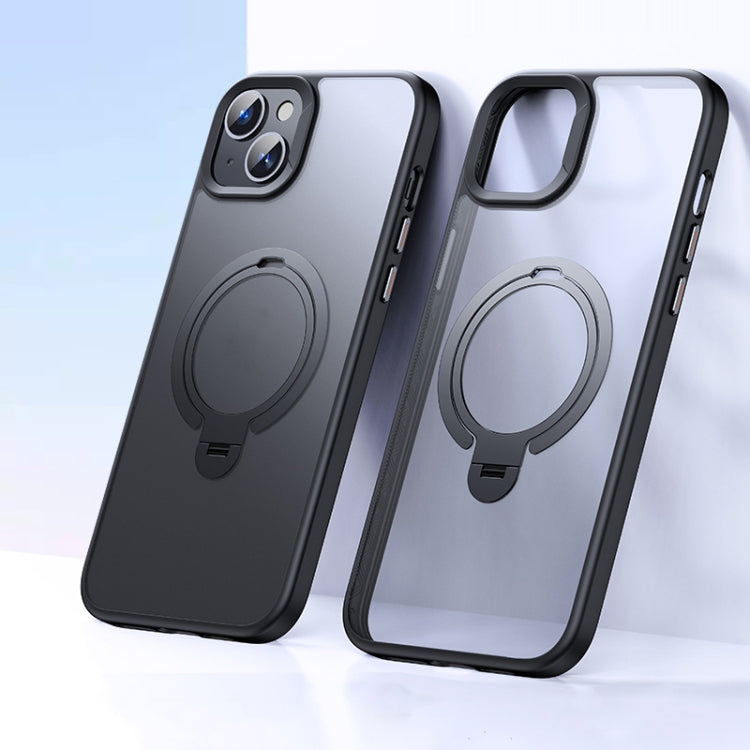 For iPhone 14 / 13 Double Ring MagSafe Magnetic Holder Phone Case(Matte Black) by buy2fix