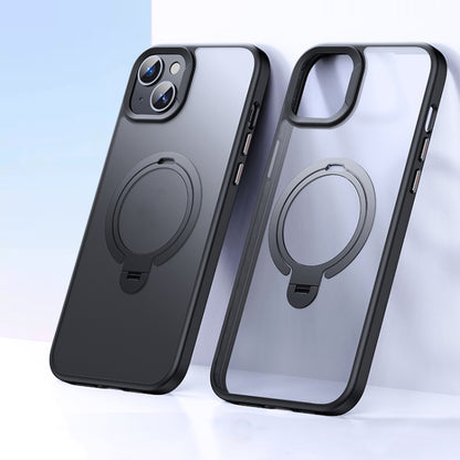 For iPhone 14 / 13 Double Ring MagSafe Magnetic Holder Phone Case(Matte Black) by buy2fix