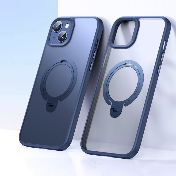 For iPhone 14 / 13 Double Ring MagSafe Magnetic Holder Phone Case(Matte Blue) - iPhone 14 Cases by buy2fix | Online Shopping UK | buy2fix