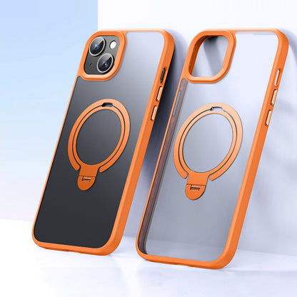 For iPhone 14 / 13 Double Ring MagSafe Magnetic Holder Phone Case(Matte Orange) by buy2fix