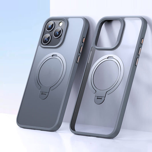 For iPhone 13 Pro Double Ring MagSafe Magnetic Holder Phone Case(Matte Grey) - iPhone 13 Pro Cases by buy2fix | Online Shopping UK | buy2fix