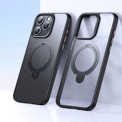 For iPhone 12 Pro Double Ring MagSafe Magnetic Holder Phone Case(Matte Black) by buy2fix