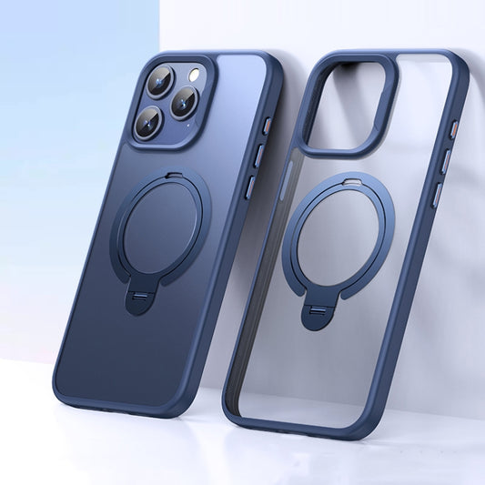 For iPhone 12 Pro Max Double Ring MagSafe Magnetic Holder Phone Case(Matte Blue) by buy2fix