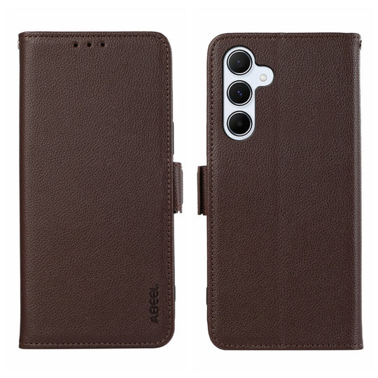 For Samsung Galaxy A55 5G ABEEL Side-Magnetic Litchi Pattern Leather RFID Phone Case(Brown)