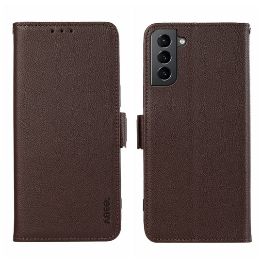 For Samsung Galaxy S21 5G ABEEL Side-Magnetic Litchi Pattern Leather RFID Phone Case(Brown)