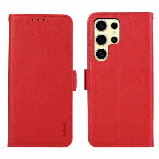 For Samsung Galaxy S22 Ultra 5G ABEEL Side-Magnetic Litchi Pattern Leather RFID Phone Case(Red) by buy2fix
